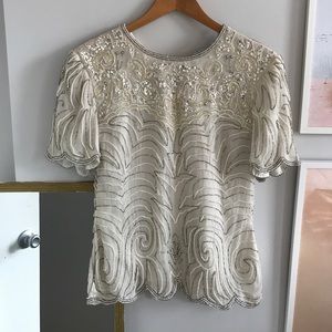 Vintage white sequin top with hand beading